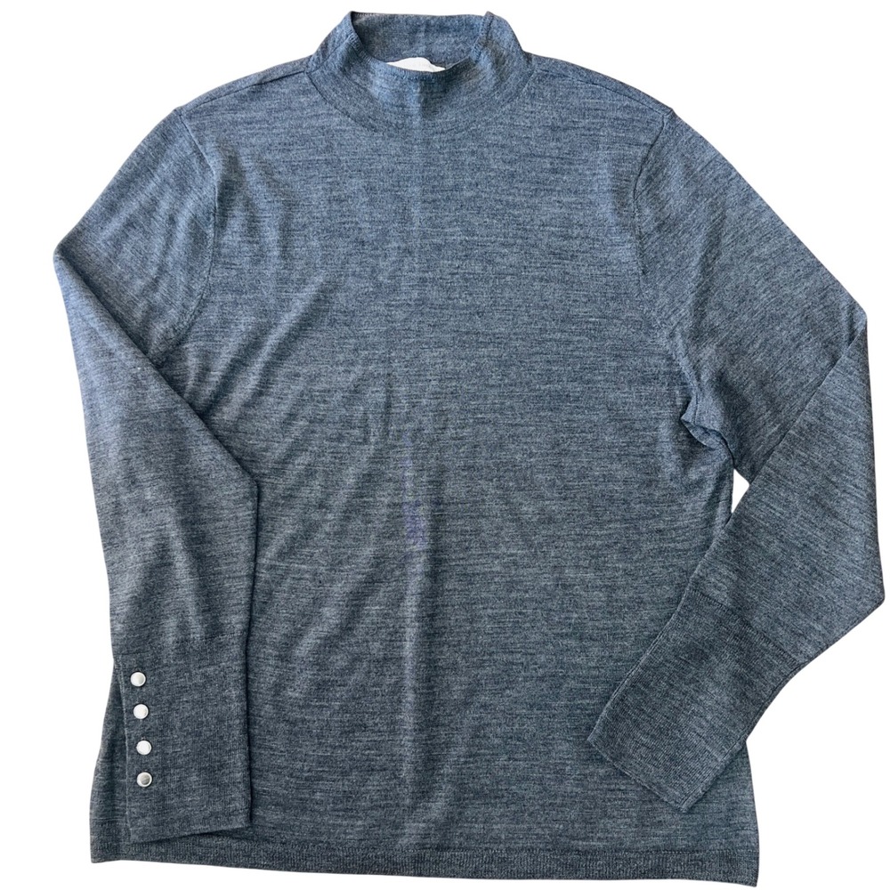 Abercrombie & Fitch 100% Merino Wool Mock Neck Button Cuff Sweater Gray XXL